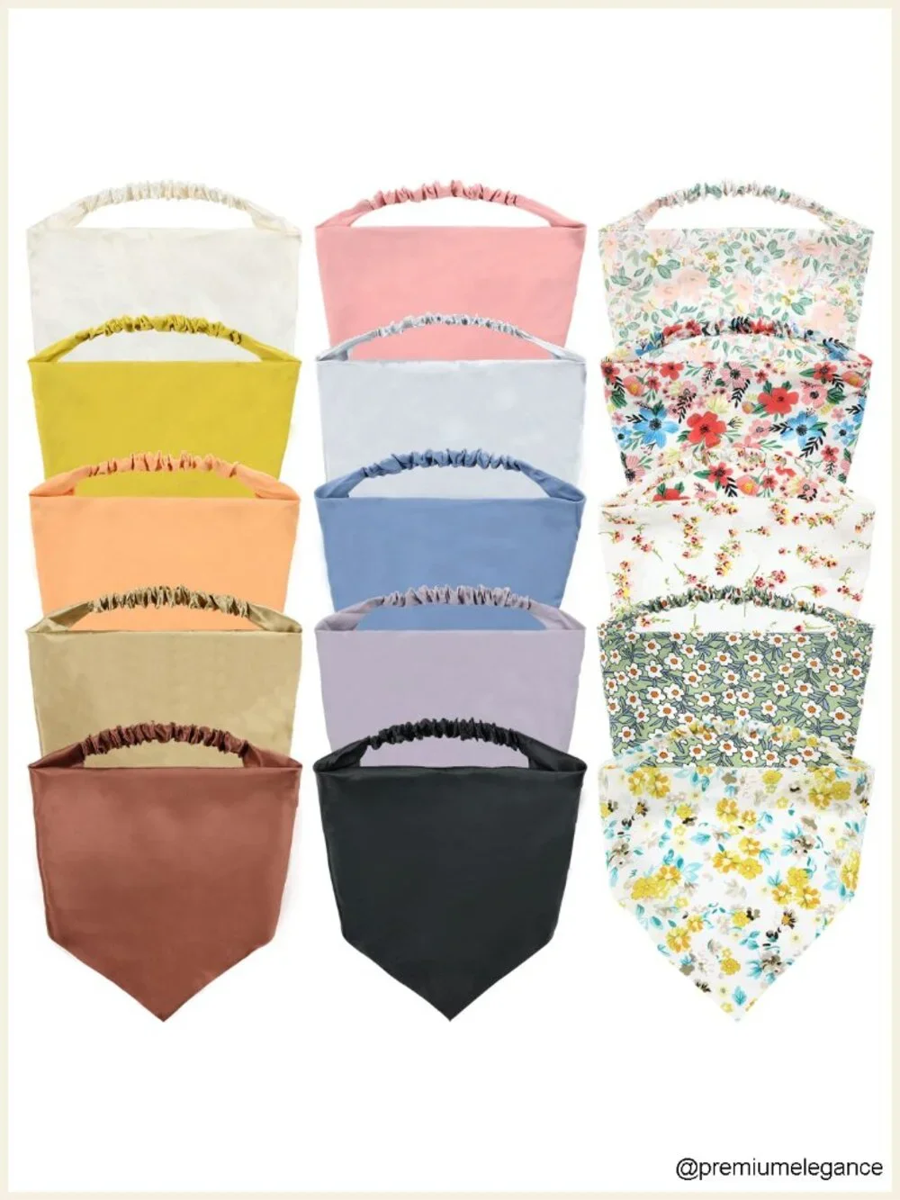 15 Pack Satin Silk Triangle Bandana Head Scarf Elastic Hair Scarf Boho Headwrap